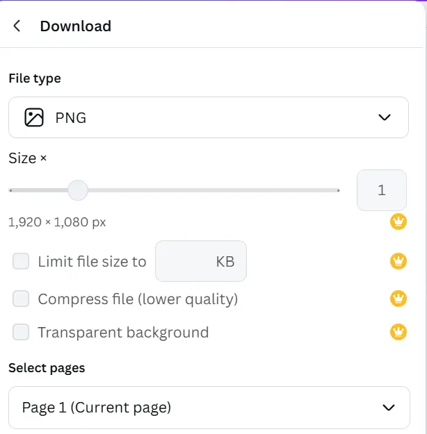 canva screenshot - download page as png