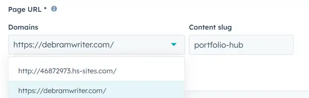 HubSpot page URL domain options